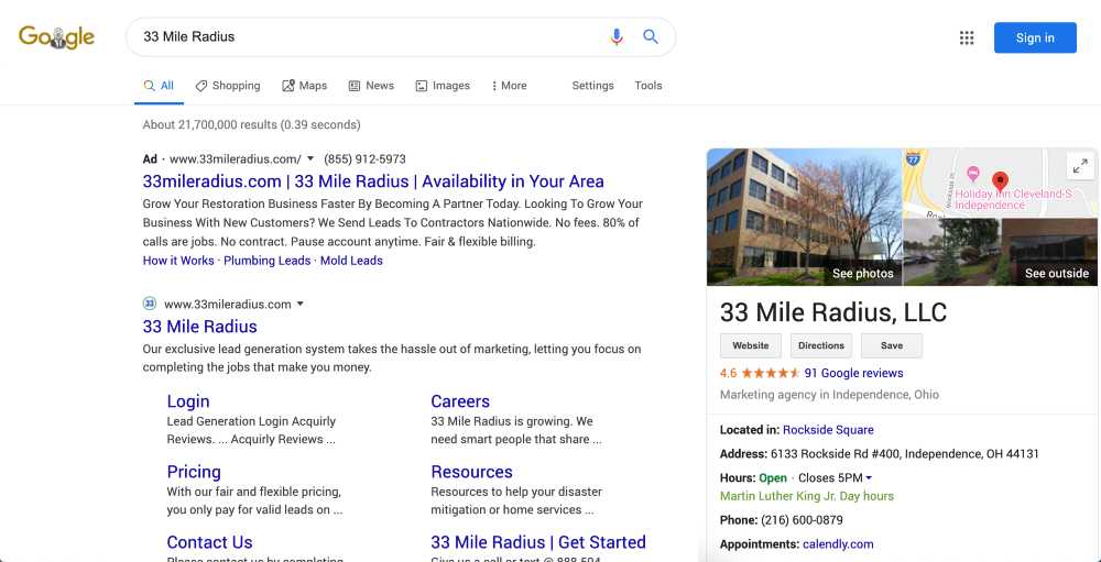 How To Get Jobs From Your Google My Business Listing | Example of a Google My Business listing as it appears in search results