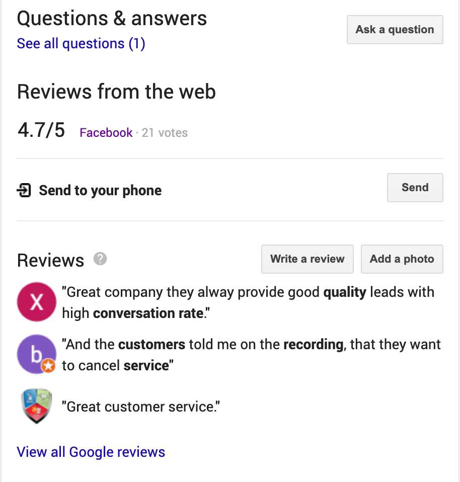 Getting Jobs With your Google My Business Listing | Example of the reviews and questions and answers section